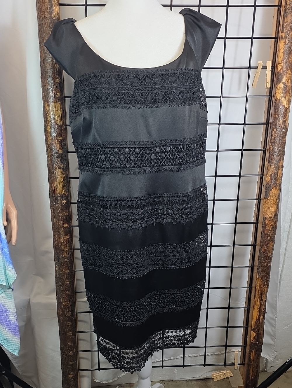 S.L. Fashions Black Lace-Trim Midi Sheath Dress
